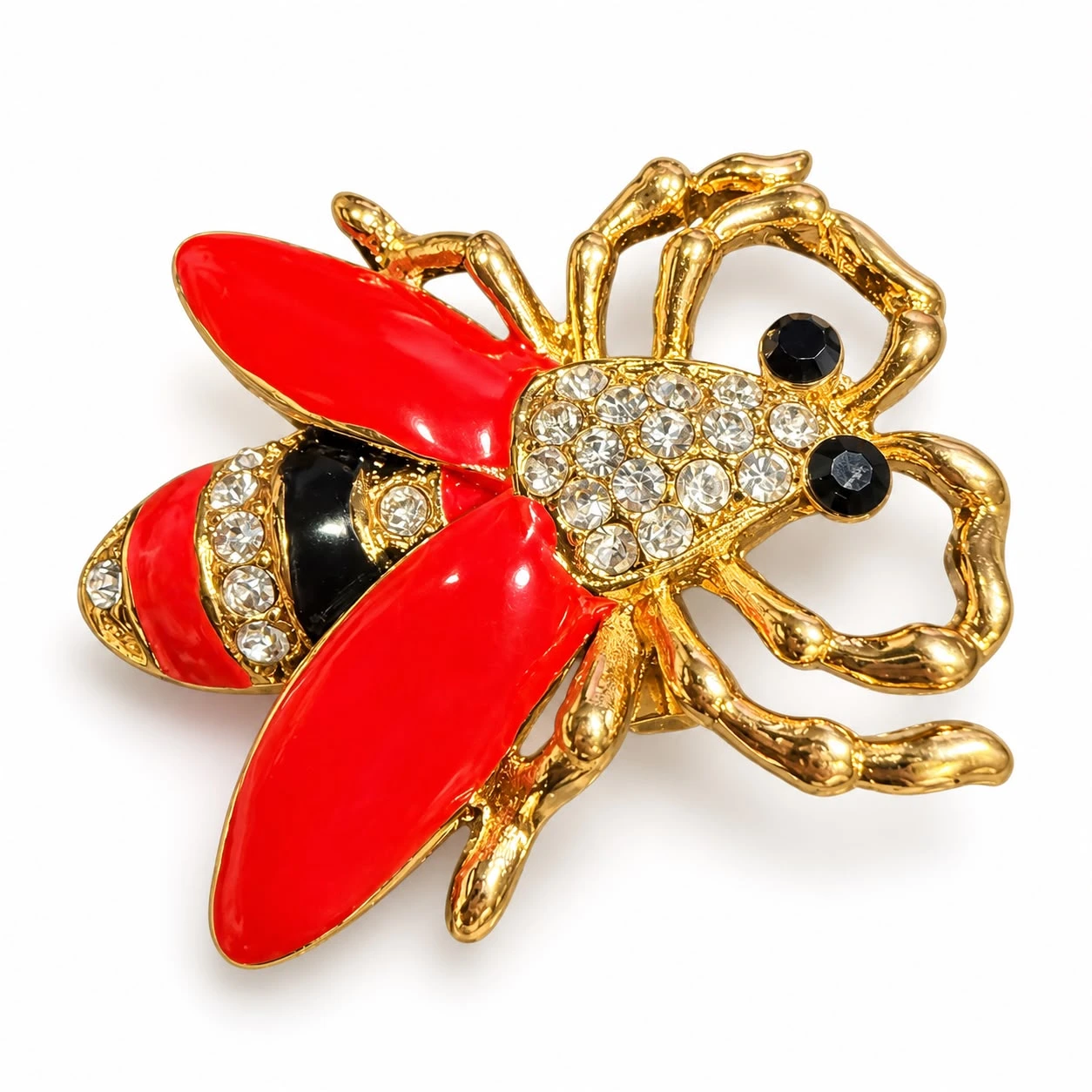 Prendedor Abeja de alas rojas y ojos negros