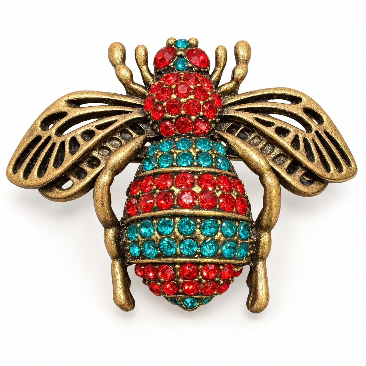 Prendedor Abeja de cristales rojos y turquesa