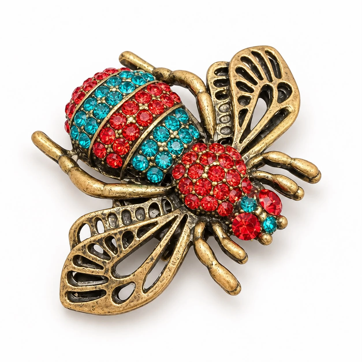 Prendedor Abeja de cristales rojos y turquesa - Image 2