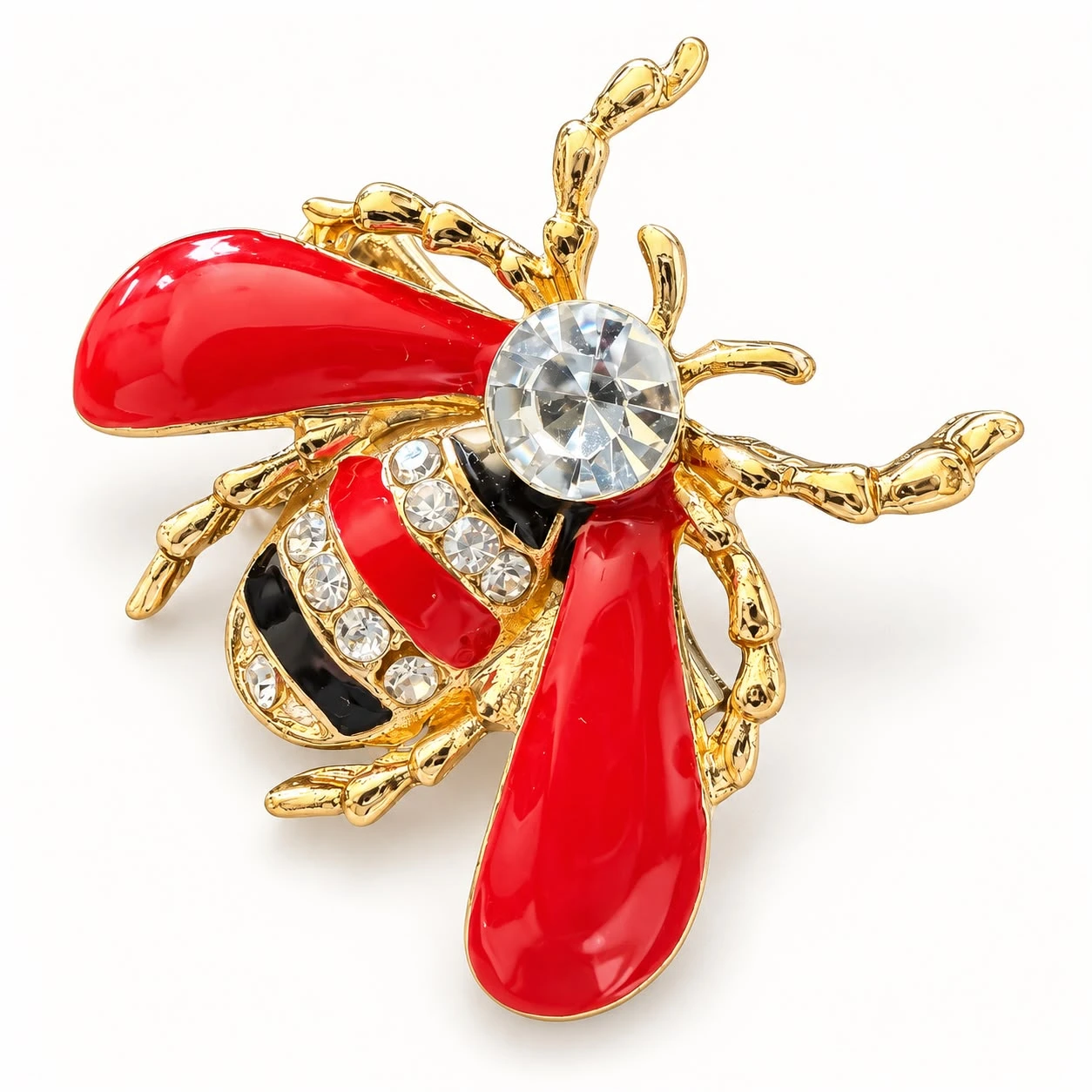 Prendedor Abeja de alas rojas y cristal central - Image 2