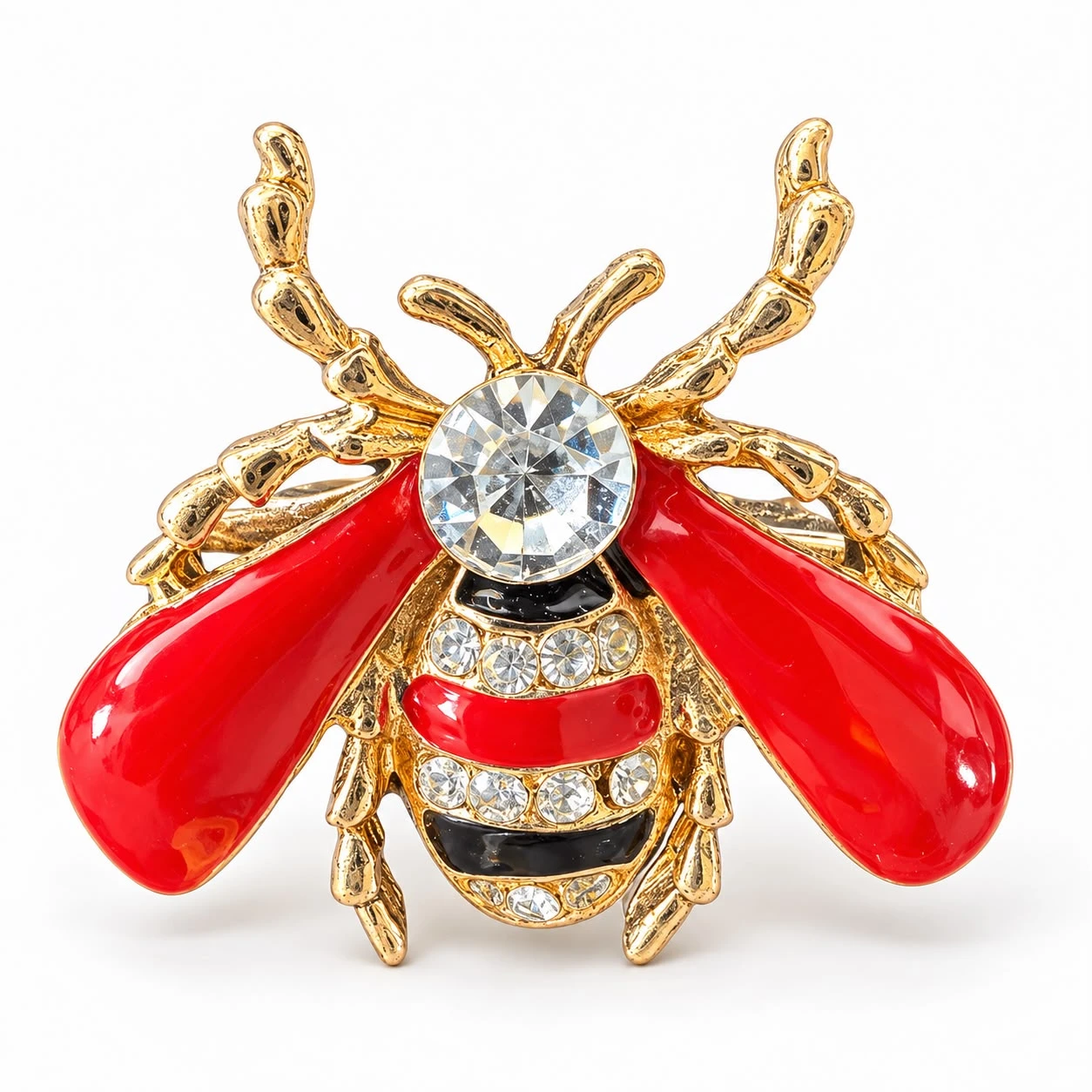 Prendedor Abeja de alas rojas y cristal central