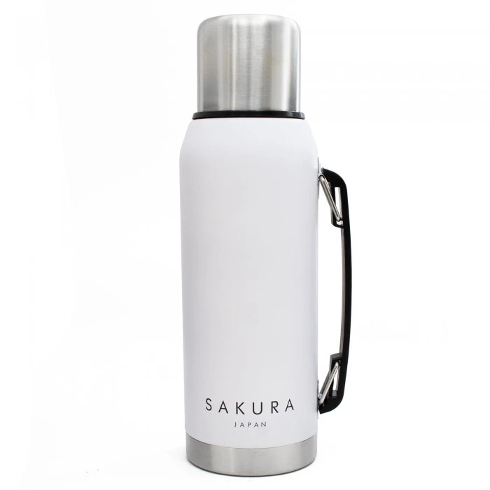 TERMO SAKURA CLASICO DE ACERO INOXIDABLE 1L BLANCO