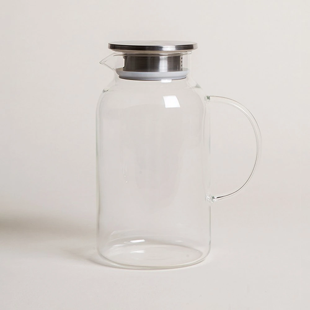 Jarra recta lisa de vidrio con tapa de acero 1850ML