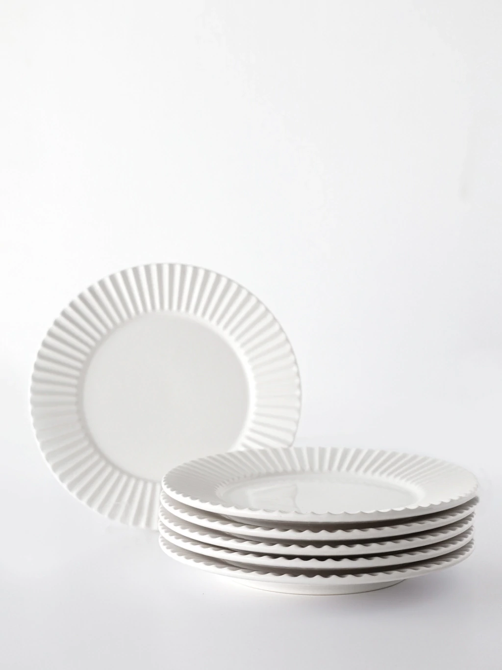 Set x6 Platos Playo Cerámica Plissé Blanco 6 Piezas 26 cm