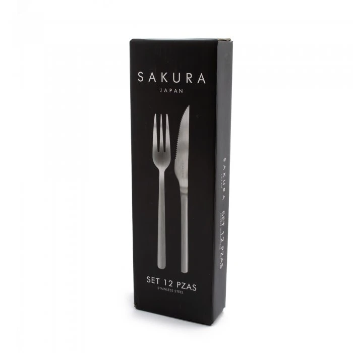 SET X12 PIEZAS SAKURA TENEDOR Y CUCHILLO P/ ASADO