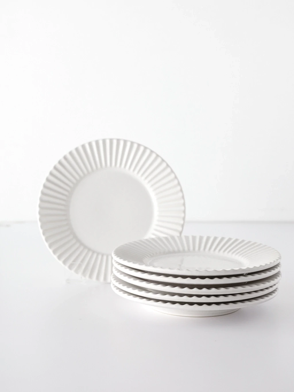 Set x6 Platos Postre Cerámica Plissé Blanco 6 Piezas 20,5 cm